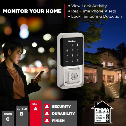 Kwikset Halo Wi-Fi Smart Lock, Keyless Entry Door Deadbolt, Geofence Auto-Unlock, Grade AAA Certified, No Hub Required Easy Install, Satin Nickel Lifetime Finish Warranty, Touchscreen