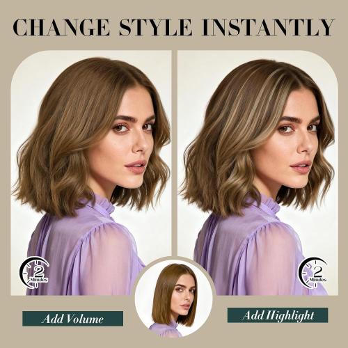 Short Hair Extensions Clip ins,S-noilite Short Clip in Hair Extensions Real Human Hair,Mini Hairpieces for Add Volume and Highlights,6 Pieces 31g 10 inch Medium Brown Mixed Dark Blonde