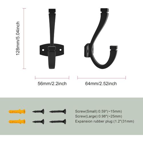 SAILING Coat Hooks - 3 Pack Matte Black Towel Hooks Robe Hooks Decorative Wall Hooks for Bathroom Bedroom Kitchen Towel Robe Clothes Cabinet Closet Bathroom Hardware