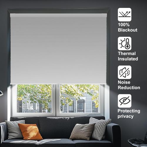 No Drill No Tools Blackout Cellular Shades for Indoor Windows | White,36W x 56H,Cordless Honeycomb Blinds Noise Reduction Thermal Insulated,Easy to Install