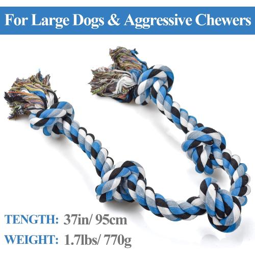 LECHONG Dog Toys for Aggressive Chewers Tough Rope Chew Toys for Large and Medium Dog 3 Feet 5 Knots Indestructible Cotton Rope for Large Breed Dog Tug of War Dog Toy Teeth Cleaning