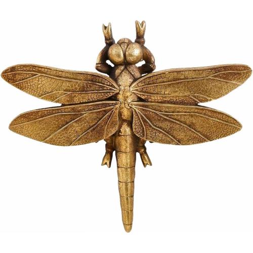 Gold Dragonfly Wall Art Vintage Dragon Fly Wall Decor 3D Resin Insect Wall Mounted Sculpture Hanging Decoration for Living Room Bedroom Bathroom Kitchen Home Cottage Farmhouse Décor Housewarming Gifts