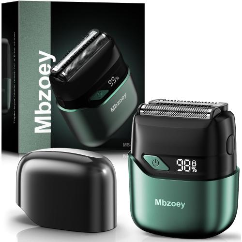 Electric Foil Shavers for Men, Mini Electric Razor, Compact Face Shaver, IPX7 Waterproof Wet Dry Cordless Razor, LED Display, USB-C Fast Rechargeable, Emerald Green