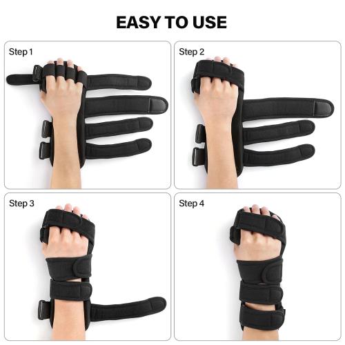 Stroke Resting Hand Splint Right&Left Resting Hand Splint with Finger Separator Functional Night Immobilizer Wrist Finger Brace for Carpel Tunnel Pain,Sprain Fracture,Tendonitis (Left,Black)