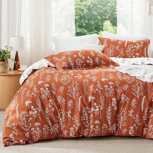Bedsure Floral Comforter Set Cute Bedding Set Full Reversible Terracotta