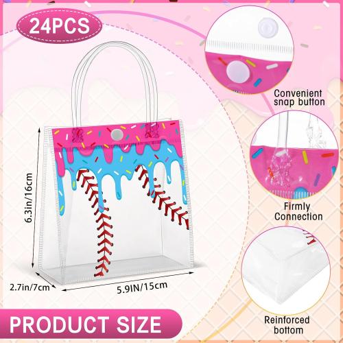 Kolldenn 24 Pcs Clear Baseball Snack Bags PVC Party Favors with Handle