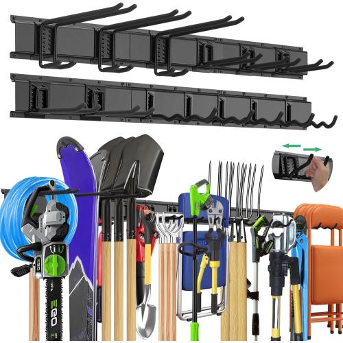 96 Garage Tool Organizer Wall Mount - Heavy Duty 1020 lbs Metal Storage Rack, Easy Install Adjustable Hooks for Garden Tools Brooms