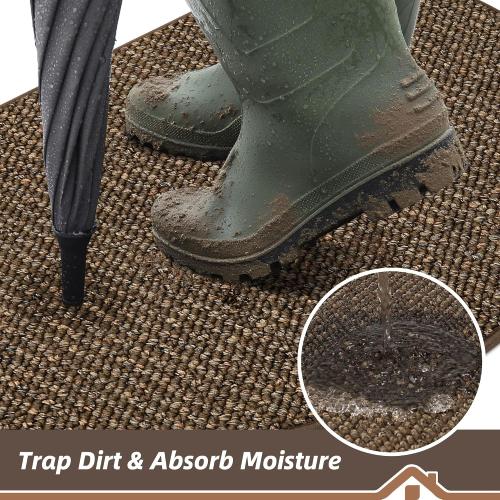 BEQHAUSE Dirt Trapper Door Mat 17 x 30 Half Circle Non Slip Rugs, Brown