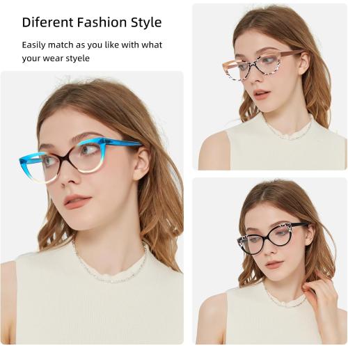 Reading Glasses for Women 4 Pack Blue Light Blocking Filter UV Oversized Cat Eye Stylish Spring Hinge Readers, 4Cat, 1.25