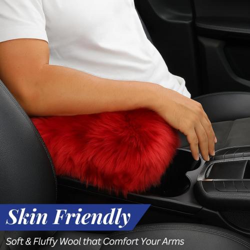 Andalus Brands Pure Australian Sheepskin Fluffy Car Center Console Cover, Luxurious Non-Shedding Furry Arm Rest Cover for Car, Versatile for All Seasons, Red - (11.47 X 6.3)