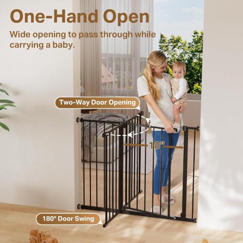 InnoTruth 29.5–40.75 Baby Gate for Stairs, 30 Tall Dog Gates for Doorways & Hallways, Safety Gate for Kids & Pets, Pressure-Mounted Walk-Through with Dual Lock & 2-Way Swing, Black