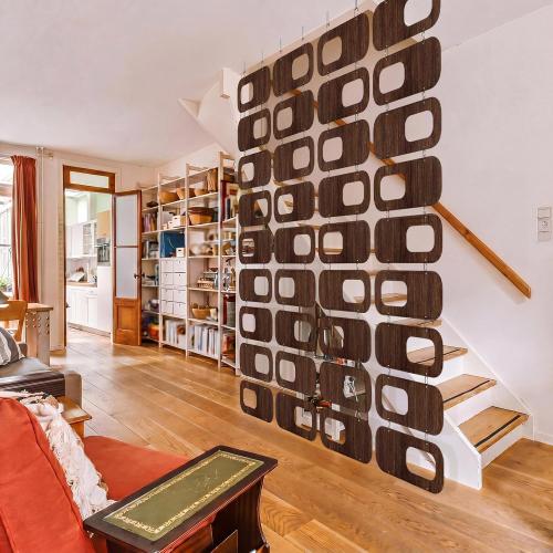 Thyle 4 Strings Mid Century Modern Room Divider Brown Hanging Decorative Screen Accents Abstract Wall Sculpture Geometric Panels for Interior Panel Privacy Screen Panels Set