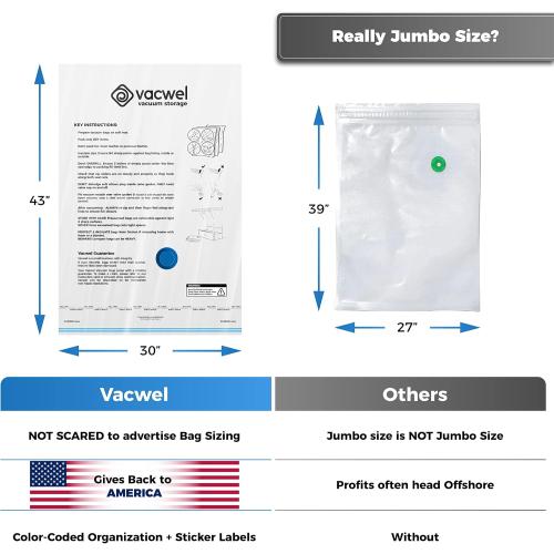Vacuum Storage Bags for Clothes, Quilts, Pillows, Space Saver Size - Extra Strong Vacuum Seal Bags - 6x Pack Jumbo (43x30in)