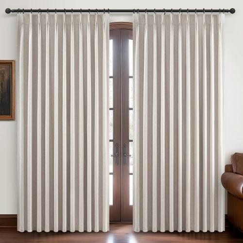 Curtains 70 Inch Length Wide Pinch Pleated Black Out Curtains 84 Inch Long for Living Room, Farmhouse Natural Linen Thick Burlap Boho Bedroom Heavy Insulated Window Drapes 70W x 84L x 2Panels