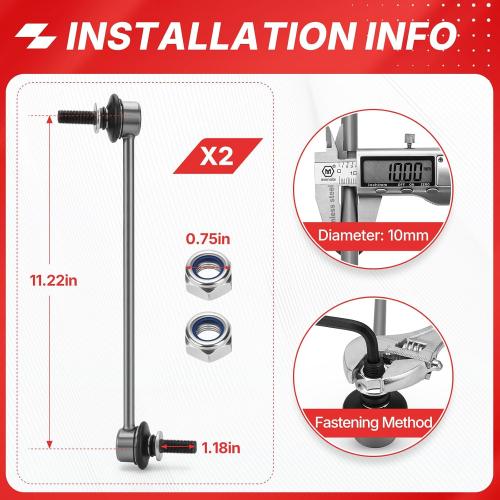 K750188 & K750189 Zinc-Nickel Alloy Front Sway Bar Stabilizer End Link for 2008-2017 Chevy Equinox Captiva Sport/Pontiac Torrent/GMC Terrain/Suzuki XL-7/Saturn Vue