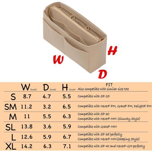 DailyPlus Purse Organizer Insert with Zipper Felt Bag Organizer for Tote Purse Beige Slender-Large