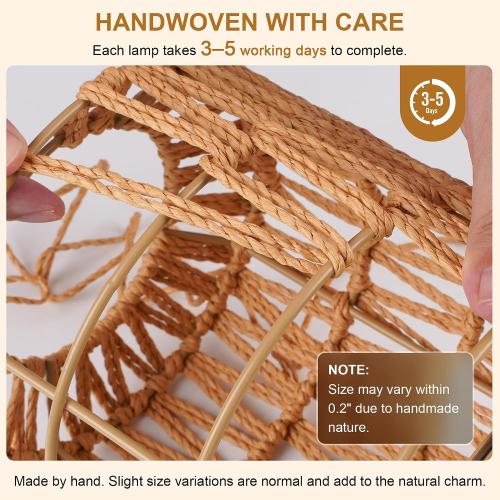 Frideko Rattan Wall Lamp with Plug in Cord Hand Woven Plug in Wall Sconces Paper Rope Wall Light Farmhouse Wall Sconce Wall Mounted Light Boho Wall Sconces Wall Lighting for Bedroom Living Room