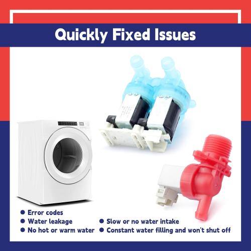 W11688994 & W11688995 Washer Cold and Hot Water Inlet Valve Set 1/2 in Threaded NPT Replacement for Whirlp Washing Machine Parts Replace W11486360 W11486361