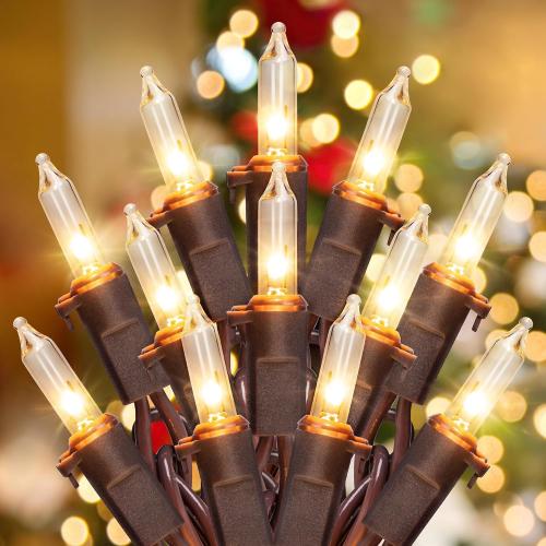YOUNGAR 13FT 50 Clear Christmas Lights Outdoor Warm White Lights Brown Wire | Connectable Christmas Tree Lights Incandescent Mini Light Plug in for Indoor Outdoor Tree Patio Garden Party Home Xmas Decor