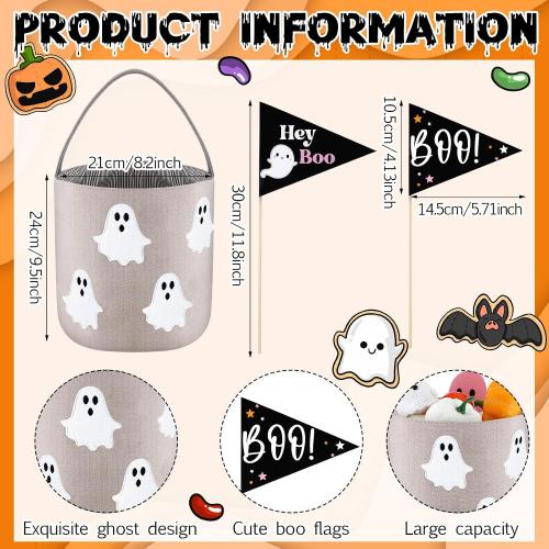 2 Pcs Halloween Boo Basket Trick or Treat Basket, Beige