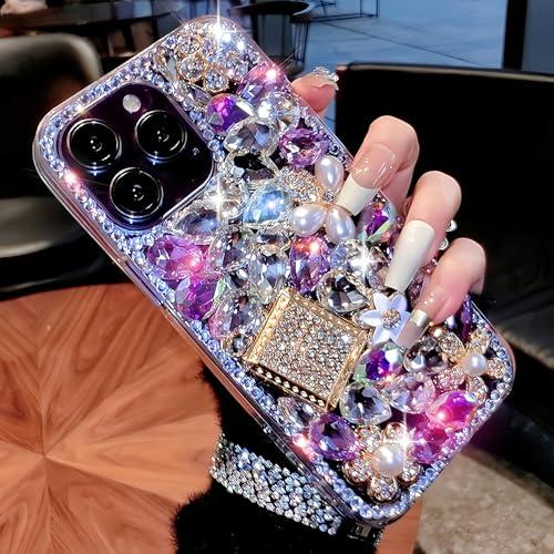 Compatible with iPhone 6 Plus / 6S Plus / 7 Plus / 8 Plus Bling Glitter Case Luxury Cute Sparkle Rhinestone Diamond Girly Protective Phone Cover Case for Women Girl Purple