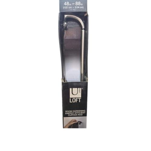 48-88 Loft By Umbra Dusk Curtain Rod Silver: Adjustable Steel, Room Darkening, Metallic Finish, 25 lb Capacity
