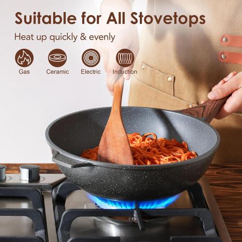SENSARTE Nonstick Wok Pan with Lid 11Inch, Healthy Stir-fry Pan Chef's Pan