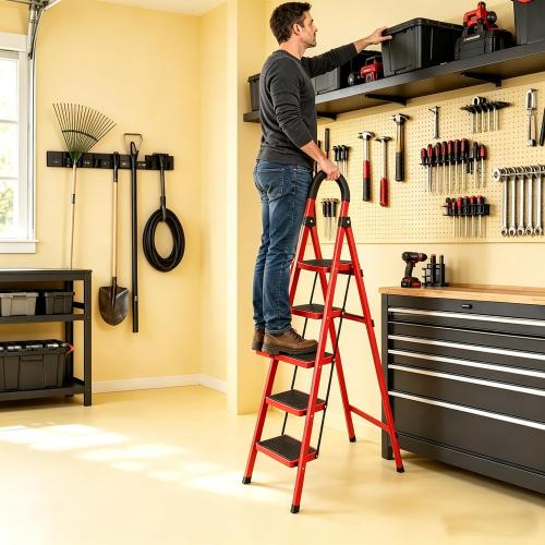 5 Step Folding Ladder, Portable and Compact, Anti-Slip Multi-Use Household Step Ladder for Home, Kitchen, Office, and Garage – Easy Storage, Sturdy and Durable