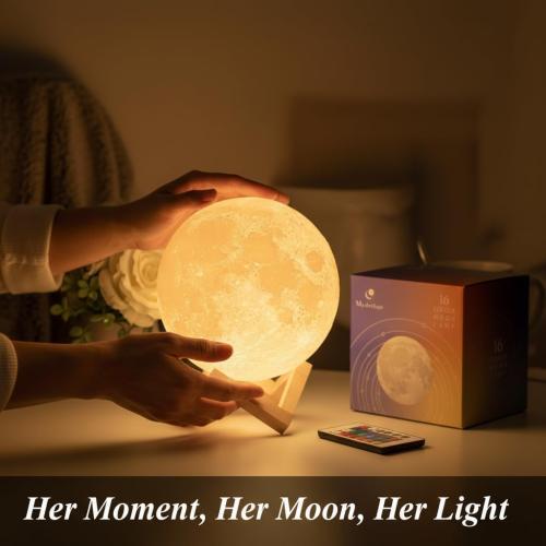 Mydethun 7.1 Inch Large 16 Colors Moon Lamp – 148 Combination Modes, Remote/Touch Control, Rechargeable LED Night Light, Christmas Gifts for Women, Party Favors Décor