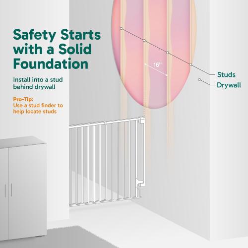 Cumbor 29.2–43 Baby Gate for Stairs, Hardware Mounted (Drill Required), Expandable No Bottom Bar Dog Gate, Auto Close Extra Wide Walk Thru, Pet & Toddler Proof Gate, Top & Bottom of Stairways (White)