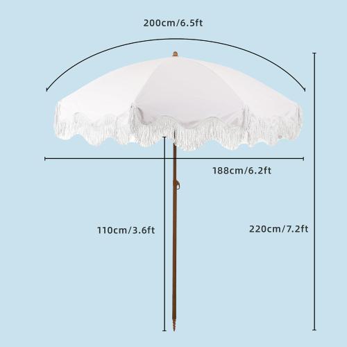 Rayjee 6.5FT Outdoor Patio Umbrella with Fringe, Boho Beach Umbrella | UV Protection | Tilt & Adjustable Height | Portable 2-Piece Aluminum Pole | Perfect for Pool, Garden, Party & Beach