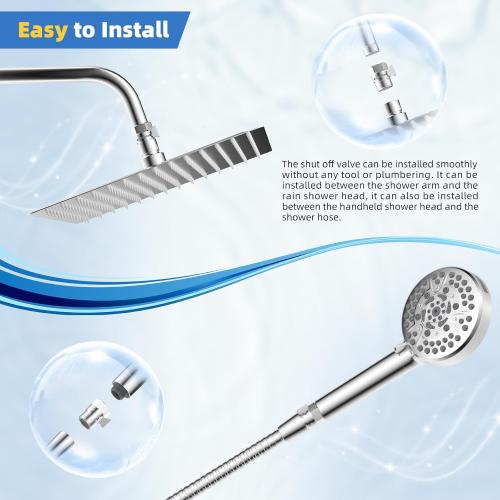 Hibbent All Metal 1 Pack Shower Head Flow Control Valve, G1/2 Brass Shut-off Valve with Metal Handle Lever, Shut OFF Water Flow Control Regulator for Handheld Shower, or Bidet Sprayer, Chrome