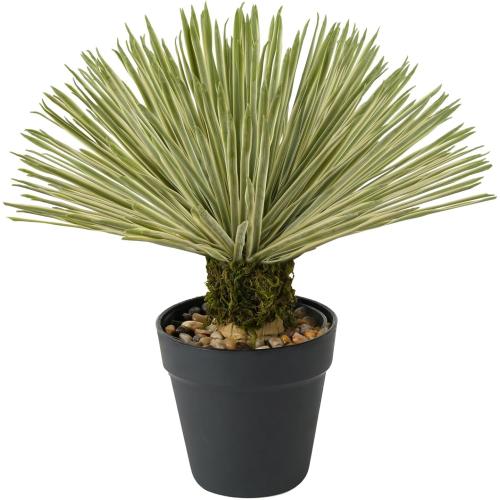 Velener Artificial Agave Plant in Black Pot with Real Stone Pebbles, Large Fake Plants with Fake Green Moss, Faux Yucca with Long Sword-Shaped Leaves for Indoor/Outdoor-15 Inches, 180 Leaves