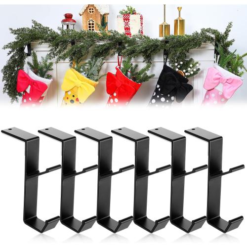6 Pack 2 in 1 Christmas Garland and Stocking Mantel Holders Fireplace Stocking and Garland Hanger for Xmas Holiday Party Decoration Home
