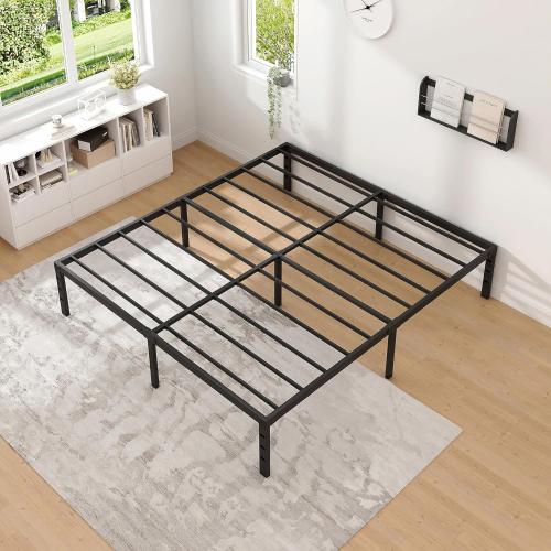 14 Inch Queen Metal Bed Frame,Queen Size Bed Frame with Storage Space,Heavy Duty Sturdy Mattress Foundation,Easy Assembly,No Box Spring Needed, Black,14 Inch,Queen