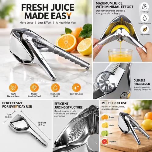 Zinc Alloy Manual Lemon Squeezer with Ergonomic Long Handle