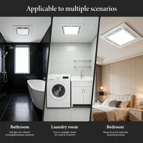 Bathroom Exhaust Fan with LED Light 125 CFM, 9.5 Panel, 0.7 Sone Low Noise，Cutout Size 8x8，Duct 4 Inch Quiet Bath Ceiling Vent Fan Combo with 6500K 1200LM LED Light, for Bathroom, Laundry, Shower