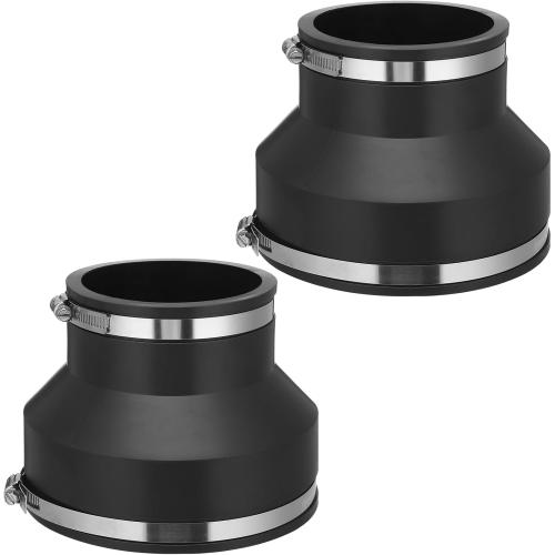 2 Pcs 6 x 4 Flexible PVC Reducing Pipe Coupling with Clamps
