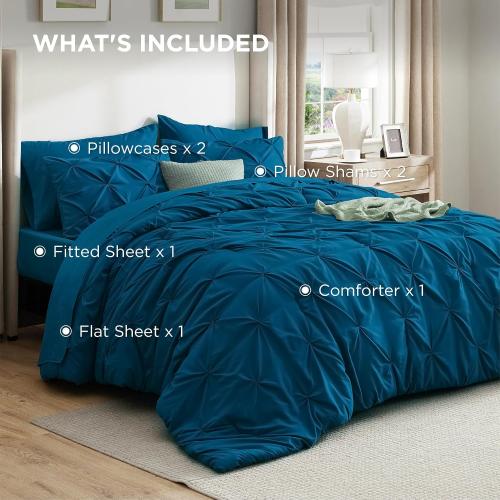 Bedsure 7-Piece Full Size Comforter Sets & Sheets, Teal Full Bedding
