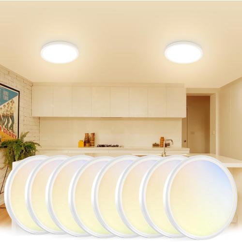VOLISUN 8Pack 5CCT LED Flush Mount Ceiling Light, 7 inch Dimmable Ultra-Thin LED Ceiling Light Fixture, 3000K-6500K Selectable, 15W LED Ceiling Lights for Bedroom, Kitchen, Closet and Hallway (White)