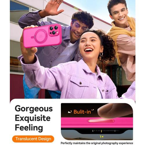 CANSHN 360° Spin Magnetic Stand for iPhone 16 Pro Max Case with Camera Control [Full Camera Protection] [Compatible with Magsafe] Translucent Matte Shockproof Protective Phone Cover 6.9 - Hot Pink