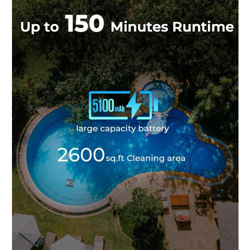 Cordless Robotic Pool Cleaner for Walls & Waterline, Automatically Climbs & Cleans, No Hand-Scrubbing, Auto-Docking, 150min Runtime Pool Vacuum Robot for Inground Pools up to 2600 Sq.ft