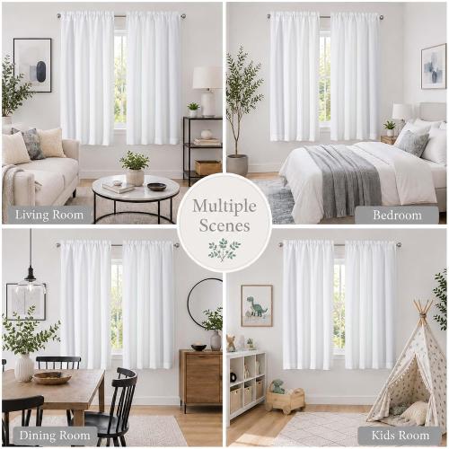 Chyhomenyc White Curtains 63 Inch Length 2 Panels