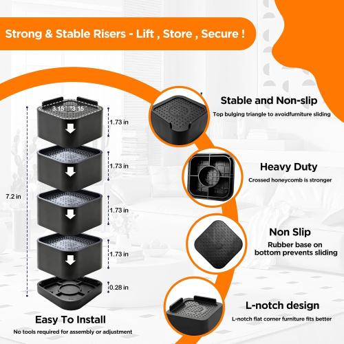 Bed Risers Furniture Risers Heavy Duty, Single Layer Lift 2 Inches