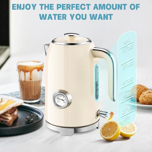 SUSTEAS 57oz Electric Kettle with Thermometer, Hot Water Pot, Beige
