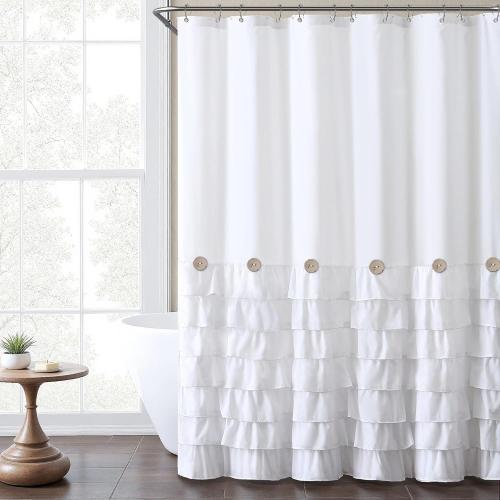 Ruffle Farmhouse Shower Curtain, White Vintage Shower Curtains for Bathroom Fabric Cute Rustic Cloth, 72 W X 72 L Inch