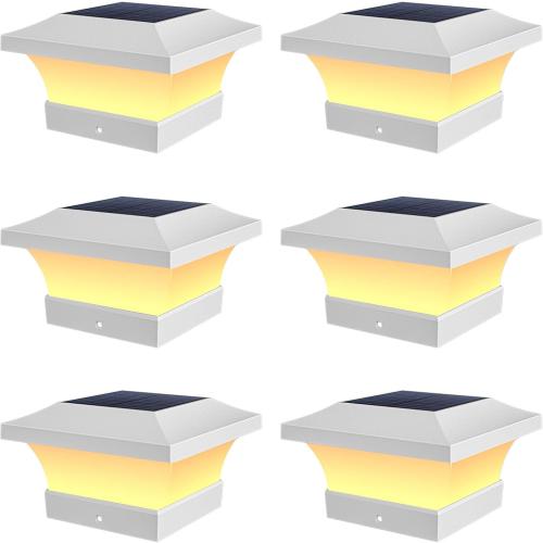 T-SUN Solar Post Cap Lights, Waterproof Outdoor Solar Powered Deck Fence Post Lights for 4 X 4 Wooden/Vinyl Posts, 3000K Warm White Lighting Decor for Deck, Patio, Garden, Porch, Fence(White - 6 Pack)