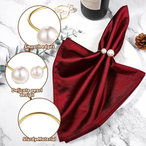 Set of 42 Pearl Napkin Rings, Gold Napkin Ring Holders with Faux Peals