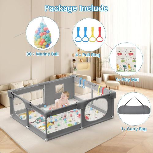 Inaya Baby Playpen with Mat, 71 x 59-inch Extra Large Play Yard for Baby and Toddler, Safety Play Fence, Large Indoor & Outdoor Activity Center for Kids, Breathable Mesh, Anti-Fall&Anti-Slip