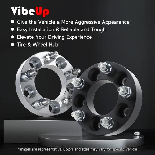 VibeUp 5x4.5 Wheel Spacers, 1 5x114.3mm Hub Centric Spacer for Ford Edge 07-13; Jeep Liberty 06-12; Ford Ranger 98-01, 25.4mm Wheel Adapter 82.5mm Hub Bore with 1/2 x20 Studs Black 2pcs
